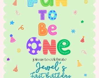 Fun to Be One Invitation: Rainbow 1st Birthday (Digital Download)