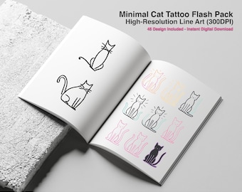 Minimal Cat Tattoo Flash Pack | 45 Fine Line Designs | Digital Tattoo Stencils | PNG + JPG | Instant Download