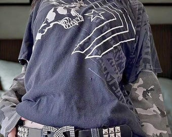 Y2K Skeleton Long Sleeve T-Shirt, Cyber Goth Grunge Top Gothic Goth Alt Punk Rock