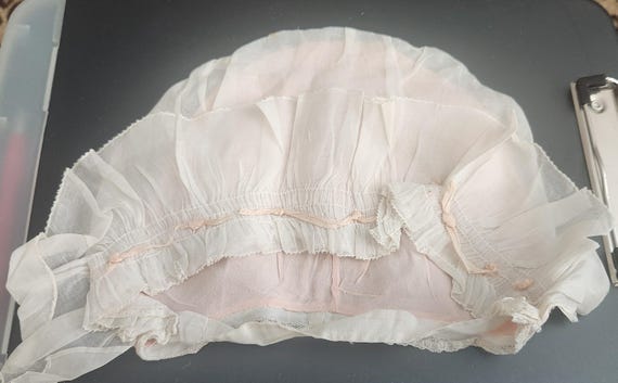 Antique Victorian Baby Bonnet Stiff Silk Organza … - image 1