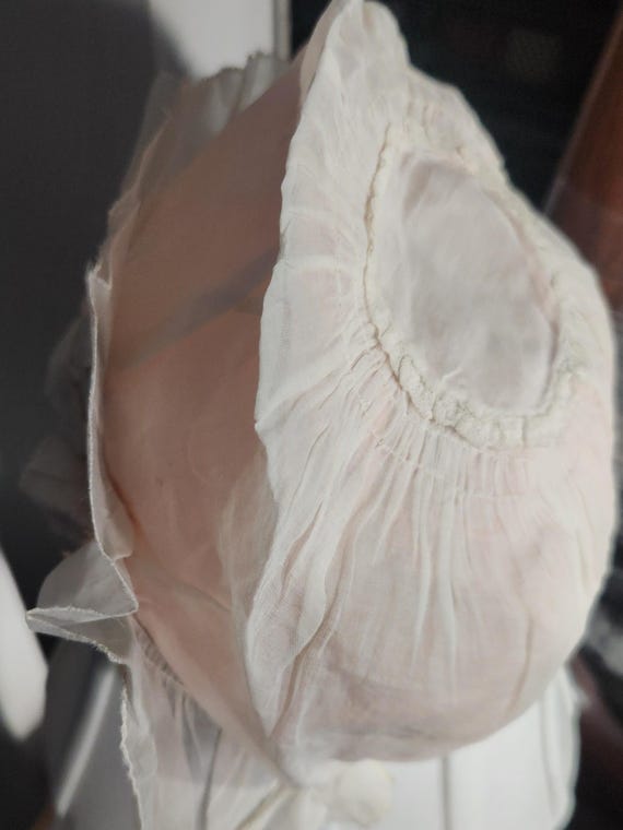 Antique Victorian Baby Bonnet Stiff Silk Organza … - image 3