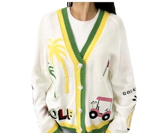 New Jennifer Miller Cream Golf Cardigan Sweater