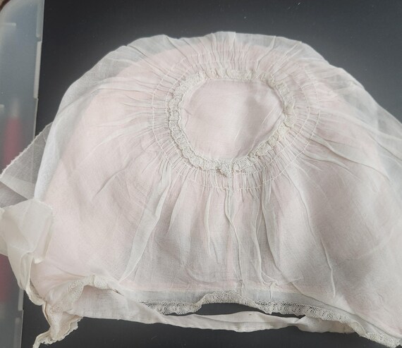 Antique Victorian Baby Bonnet Stiff Silk Organza … - image 2