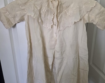 Antique Edwardian Long Baby Coat, Soft Ivory Cotton with Embroidered Collar