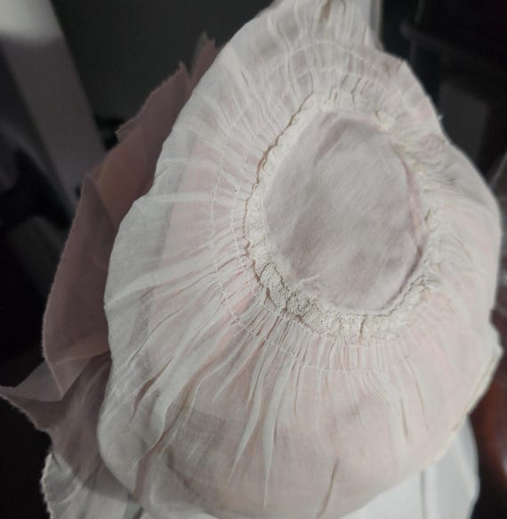 Antique Victorian Baby Bonnet Stiff Silk Organza … - image 4