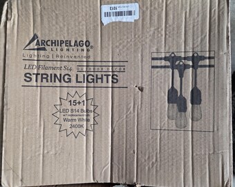 NIB Outdoor 48 ft. Plug-in S14 Edison Bulb Weatherproof String Light w/16 Edison