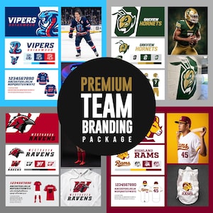 Imagen de marca personalizada para equipos deportivos / Logotipo e identidad de marca premium para equipos / Logotipo de mascota, colores, tipografías y maquetas