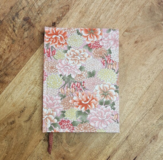 Handmade A5 Journal Hardcover (Pink Floral) – 180 Pages, 120gsm FSC Paper, Japanese printed Cotton, Lined/Dotted/Blank