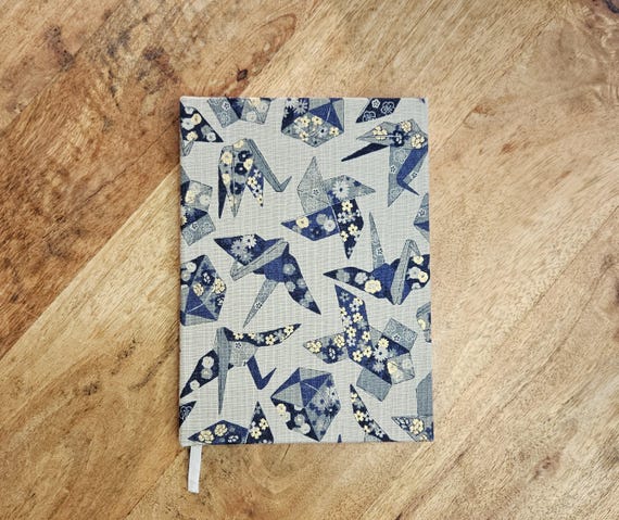 Handmade A5 Journal Hardcover - (Origami Cranes) – 180 Pages, 120gsm FSC Paper, Japanese printed Cotton, Lined/Dotted/Blank