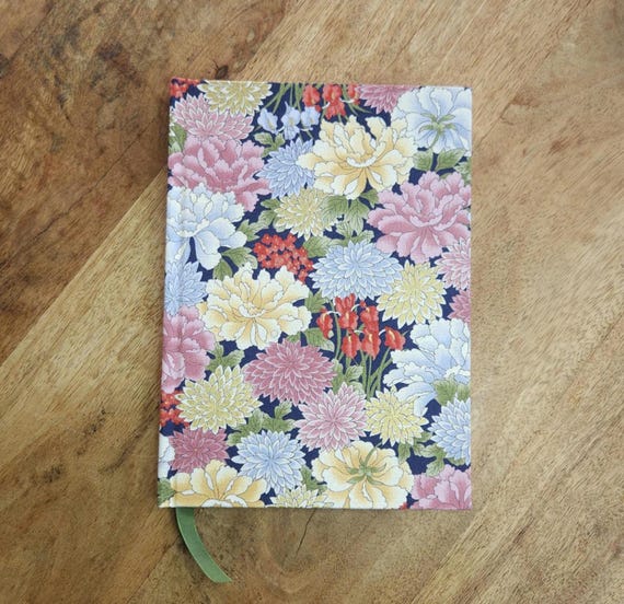 Handmade A5 Journal Hardcover - (Blue Floral) – 180 Pages, 120gsm FSC Paper, Japanese printed Cotton, Lined/Dotted/Blank