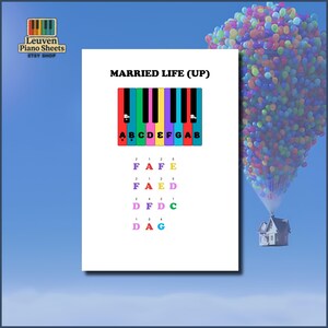 Married Life Piano Tutorial | Color Coded Letter Notes (PDF/MP3)