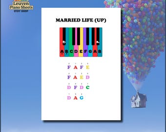 Married Life Piano Tutorial | Color Coded Letter Notes (PDF/MP3)