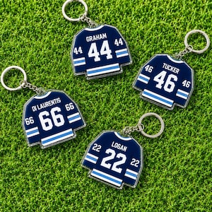 Custom Off-Campus Keychains, Garrett Graham, Dean Di Laurentis, John Tucker, John Logan, Hockey Jersey Keychain, Bag Charm