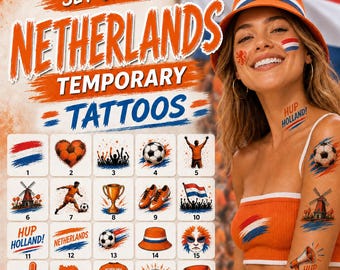 20PCS Netherlands Flag Temporary Tattoos, Netherlands Sports Fan Face Tattoos, Party Favor Set
