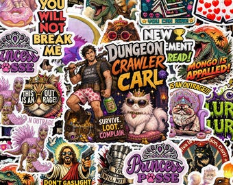 55Pcs Dungeon Crawler Carl Stickers, Princess Donut Decals, Funny Mongo Quote Sticker Pack, Bookish Fan Holiday gifts