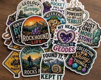 12Pcs Rock Collector Stickers Pack, Nature-Inspired Stickers for Geology Lovers, Rock Lover Gifts