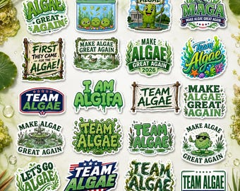 20pcs Team Algae Sticker, Funny Political Meme Decal, Make Algae Great Again Waterproof Sticker, Funny Political Anti Trump Sticker