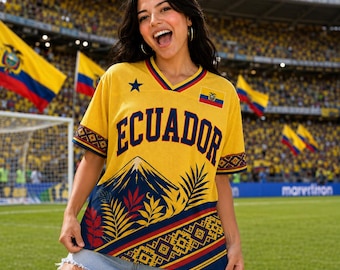 Ecuador Mesh Football Jersey for Men Women, Personalized Soccer Shirt, Custom Name Number Fan Apparel