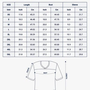 The image is a printed crop top football jersey size chart, which includes measurements for different sizes and corresponding bust, length, and sleeve measurements.