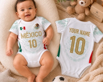 Personalized Mexico Baby Bodysuit, Custom Name Soccer Baby Outfit, Mexico Football Fan Gift, Newborn Sports Jersey Onesie