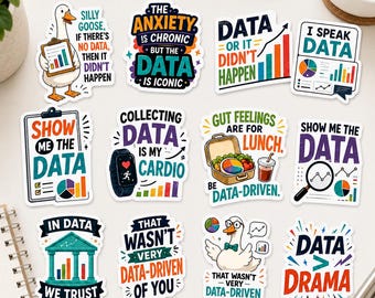 12PCS Funny Data Stickers, Data Analyst Sticker Pack, Data Science Decals for Laptop, Water Bottle, Tech Nerd Gift