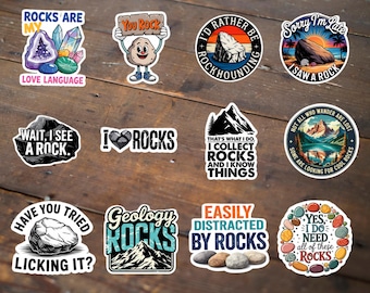 12Pcs Rock Collector Stickers, Nature-Inspired Stickers for Geology Lovers, Laptops, Water Bottles, Journals, and Scrapbooks
