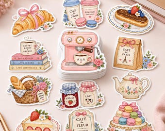 12PCS Cute Cafe Stickers, Journal & Planner Accessory, kindle, phone, laptop gift for cafe lovers