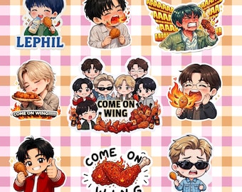 9 pcs C'mon Wing Kpop Vinyl Sticker Set, Hot Wings Kpop, Waterproof Vinyl Stickers
