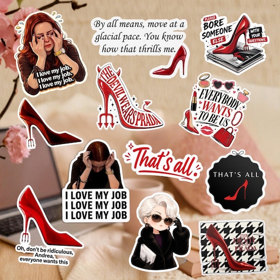 12Pcs The Devil Wears Prada Sticker Pack, Red High Heel Vinyl Sticker, Trendy Aesthetic Laptop Decor, Gift for Fashion Lovers, Waterproof