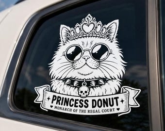 Princess Donut UV DTF Decal, Dungeon Crawler Carl Inspired Car Window Transfer, Crown Cat Sticker, Waterproof Cup Decal, Book Lover Fan Gift