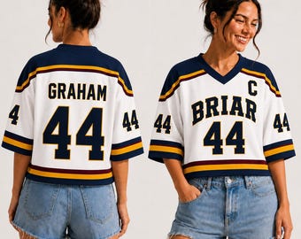 Off Campus Briar University Crop Top Football Jersey Ver 3, Graham 44 Hockey Jersey, Di Laurentis 66 Tucker 46 Logan 22 Bookish Sports Shirt