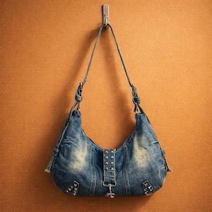 Blue Leather Bag With Studs - Etsy