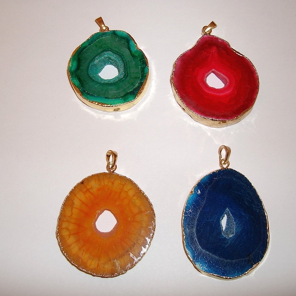 Geode  Druzy Agate Pendant Druzy 22K Gold Plated Edge and Bail - 48mm x 44mm-44x40mm.(AGP-005)