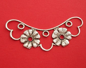 4- Ox Silver over Brass Stamping  Embellishment Flower Pendant Connector Jewelry Findings.