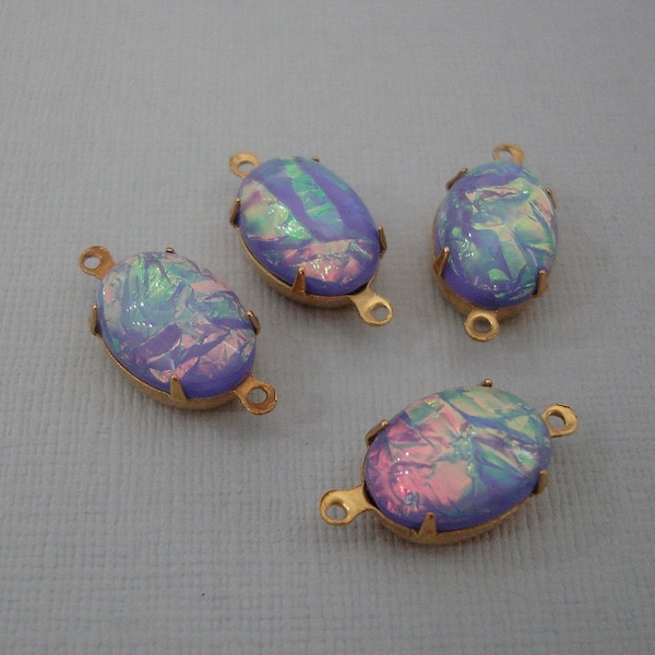 Lilac Opal  Stone  Oval in 2 Loops Brass Setting 14mm x 10mm Connector.(4)