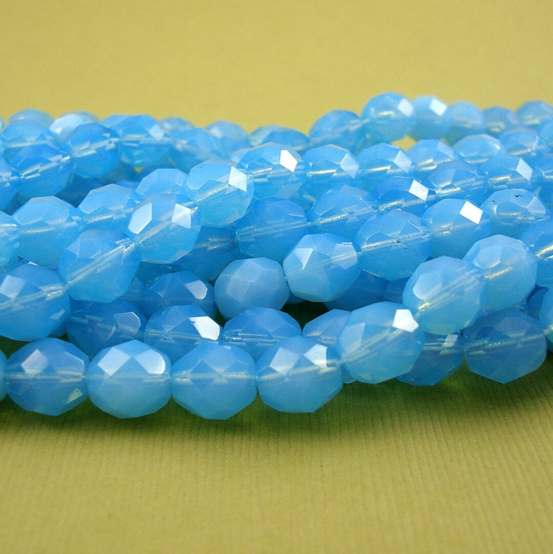 Fire Polished Round Glass Bead Aqua Opal Czech Beads, 8mm. Etsy Australia