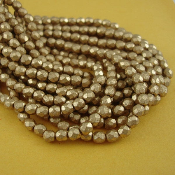 Beads, Glass, Fire Polished, Round, Coated, Matte Gold, Czech Beads, 4mm