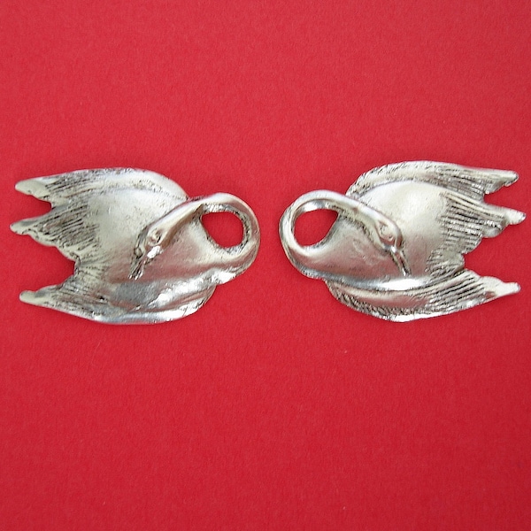 2-Swan Ox Silver over  Brass Stamping Ornament Pendant Jewelry Findings Left and Right.