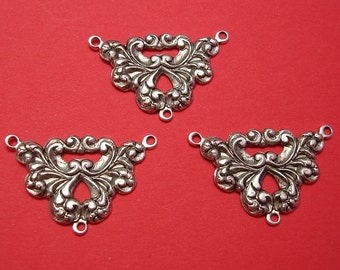 2-Art  Deco  3 Rings Antique Silver Ox  Silver Brass  Stamping Jewelry Ornament Connector .