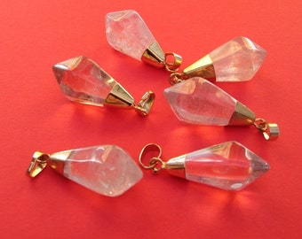 Crystal Quartz Point Pendant - Crystal Quartz Charms- Pendants with Gold Electroplated Cap and Bail.