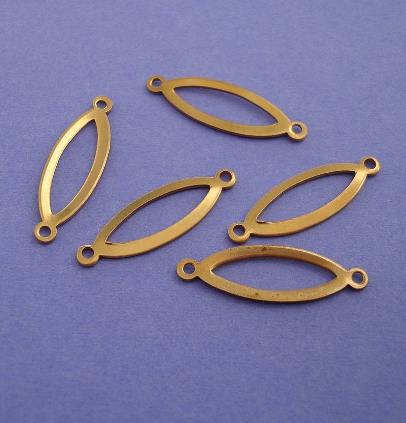 Raw Brass Stamping Pendant Connector Oval 2 Loops. image 1