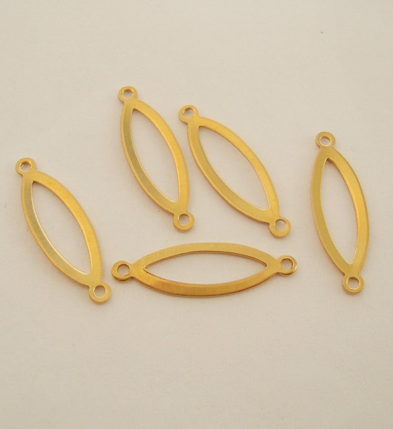 Raw Brass Stamping Pendant Connector Oval 2 Loops. image 2