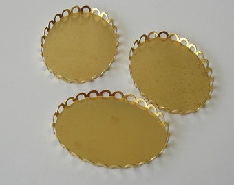 4-Cabochon Cameo Settings  Oval Bezel Lace Edge Raw Brass 40x30mm