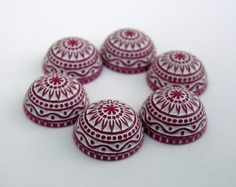 Vintage  Cabochons Etched Mosaic  Pink and White 12mm.