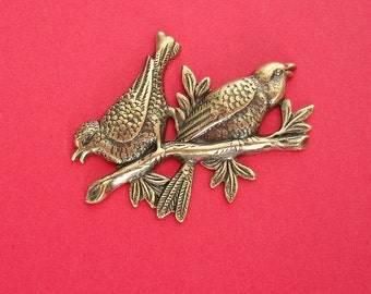 Birds on Branch Ox  Brass Stamping Ornament  Art Deco Antiqued Brass Jewelry Findings.