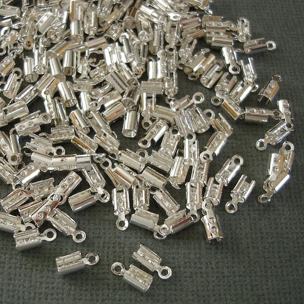 50pcs- Bright Silver Plated Brass Crimp Connector, Crimp Bead, Chain End, Chain Connector, Crimper Beads .