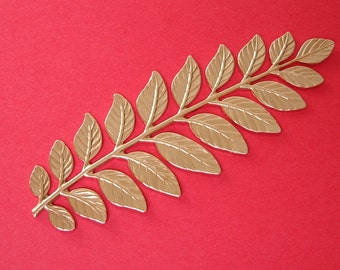 Large Branch Leaves Embellishment  Raw  Brass  Stamping Pendant .