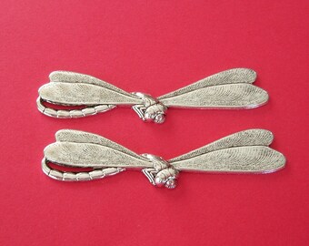 Dragonfly Ox Silver  Brass Stamping Ornament  Art Deco Antiqued Silver Jewelry Findings.(2)