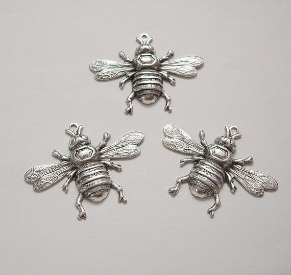 3 Bee Bug Insect Ox Sterling Silver Over Brass Stamping Ornament