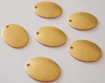 Raw Brass Stamping Slightly Dapped Oval Tag Charm  1Hole 15x11mm.